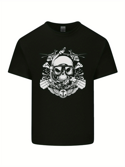 Men's Graphic T-Shirt Detailed Nautical Icons Surrounding Skull With Diving Goggles