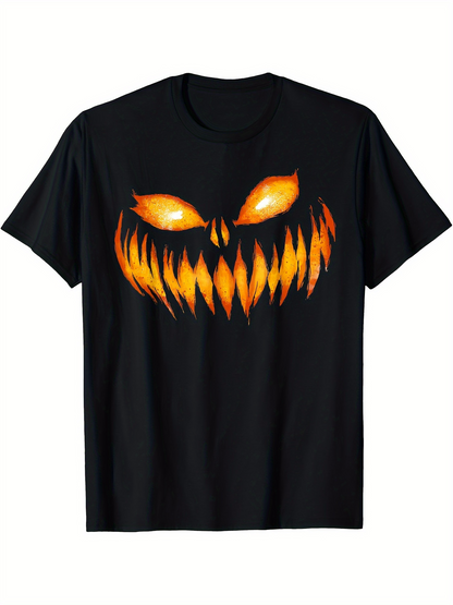 Men's Graphic T-Shirt Glowing Fiery Jagged Eyes And Wicked Grin Halloween Pumpkin Face