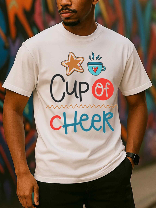Men's Graphic T-Shirt Cup Of Cheer With Cartoon Cookie Star Coffee Cup