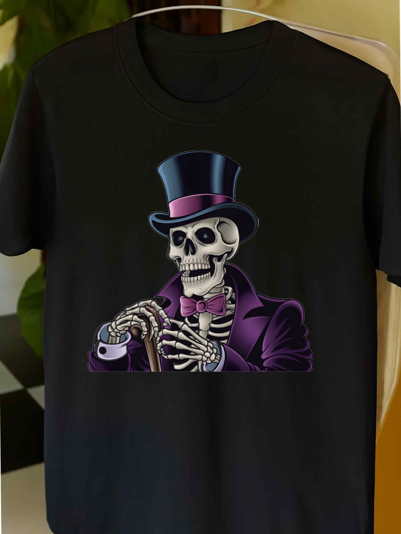 Men's Graphic T-Shirt Elegant Skeleton In Purple Outfit With Top Hat And Cane