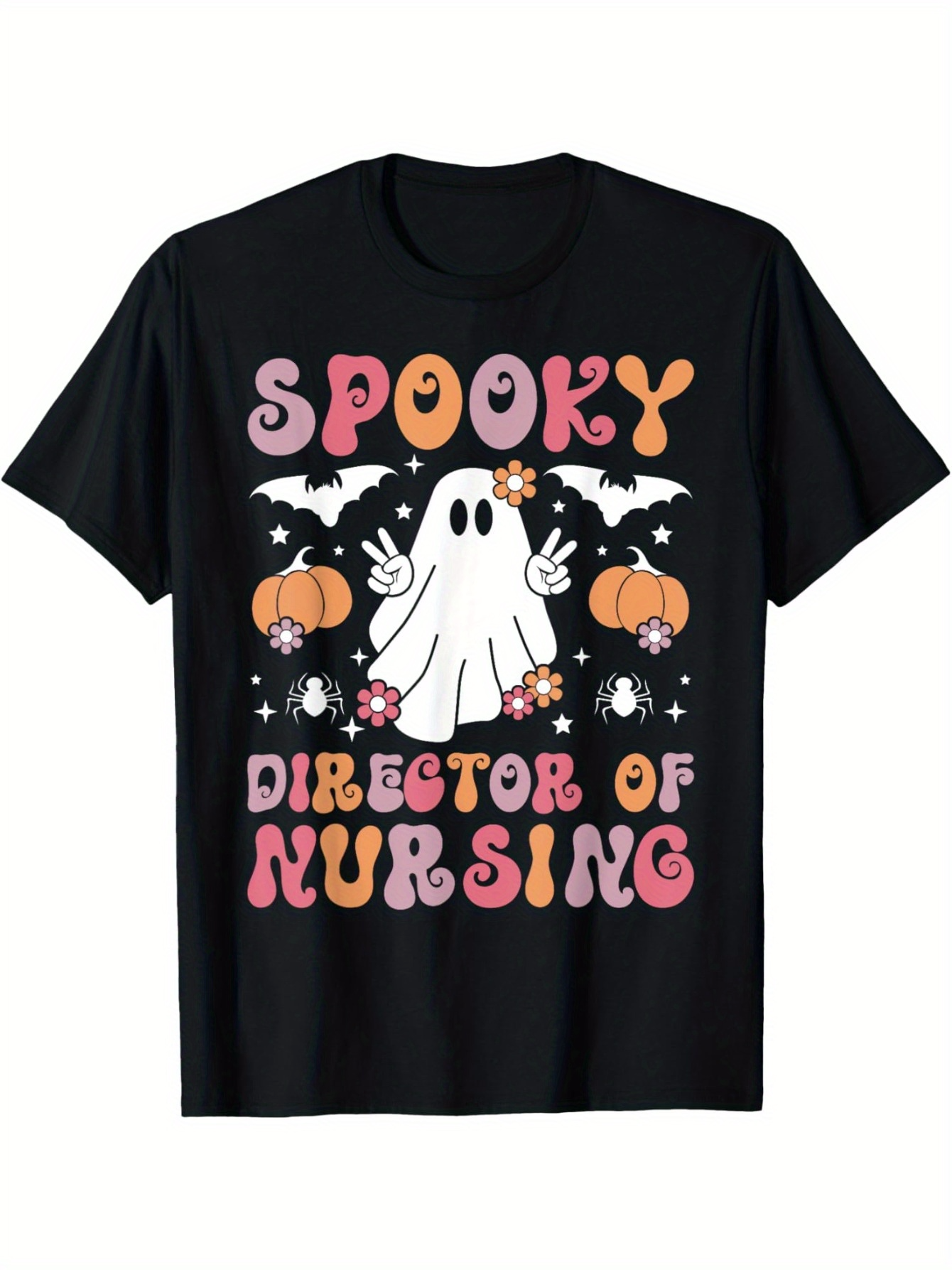 Men's Graphic T-Shirt Spooky Director Of Nursing Surrounded By Pumpkins Ghost And Flying Bats