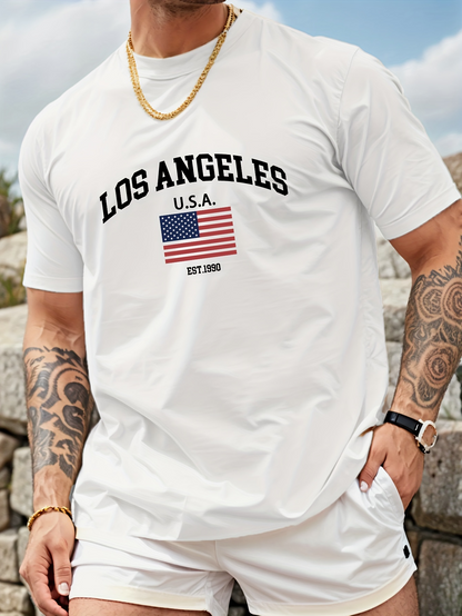 Men's Graphic T-Shirt Los Angeles Usa Flag Print With Simple Minimalist Lettering T Shirt