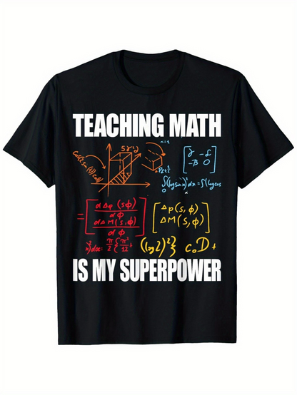 Men's Graphic T-Shirt Teaching Math Superpower With Vibrant Colorful Equations And Science Symbols