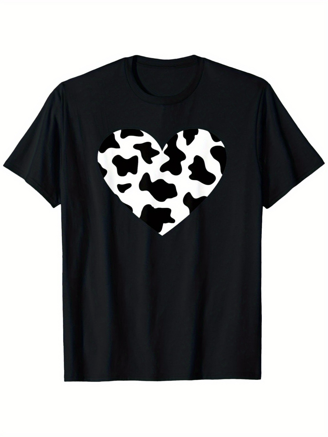 Men's Graphic T-Shirt Cow Print Pattern Spotted Heart In Monochrome Style Shape