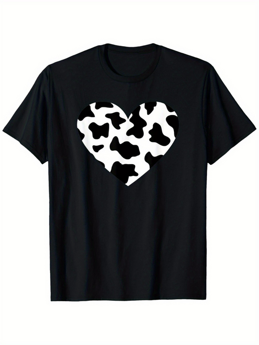Men's Graphic T-Shirt Cow Print Pattern Spotted Heart In Monochrome Style Shape