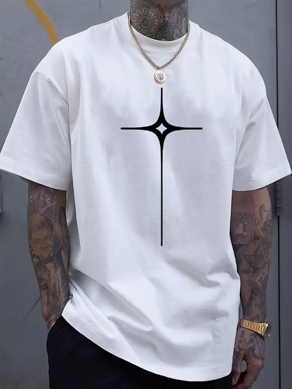 Men's Graphic T-Shirt Minimalist Starburst Symbol With Clean Black Lines Modern Cross