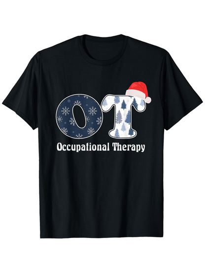 Men's Graphic T-Shirt Occupational Therapy With Snowflakes Christmas Hat Letters Design