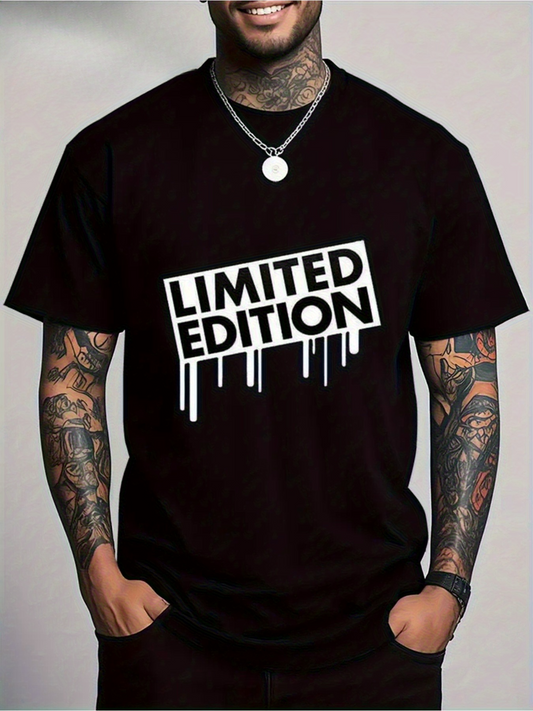 Men's Graphic T-Shirt Limited Edition Bold White Dripping Letters On Simple Black T Shirt