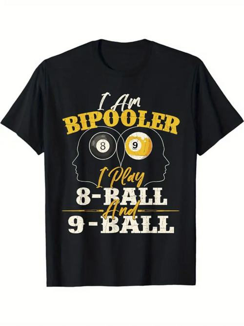 Men's Graphic T-Shirt I Am Bipooler Billiard Balls With Player Silhouettes And Bold Lettering T Shirt