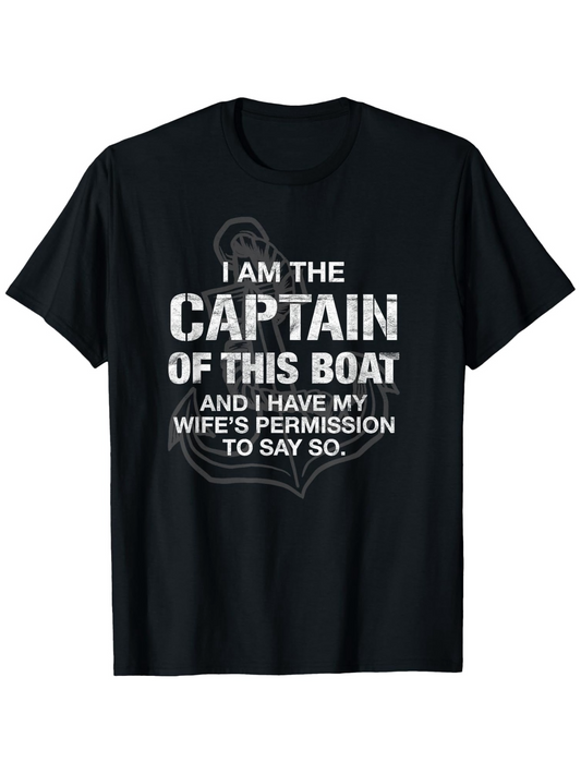 Men's Graphic T-Shirt I Am The Captain With Nautical Anchor On Black Shirt