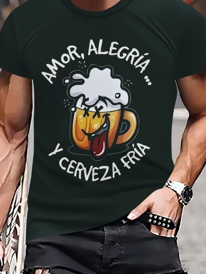 Men's Graphic T-Shirt Foamy Frosty Beer Mug With Playful Happy Face Drawing