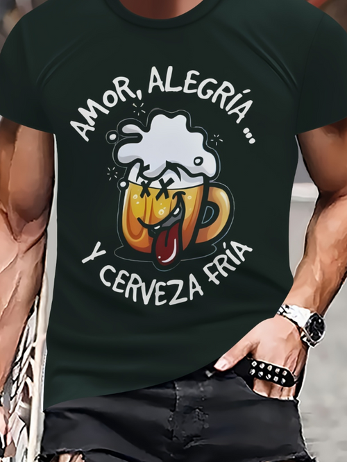 Men's Graphic T-Shirt Foamy Frosty Beer Mug With Playful Happy Face Drawing
