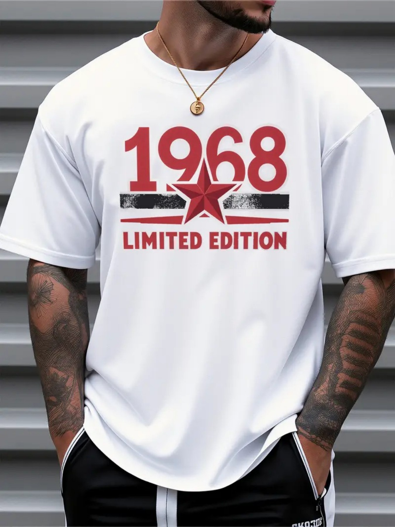Men's Graphic T-Shirt 1968 Limited Edition Vintage Typography With Red Star Graphic Design
