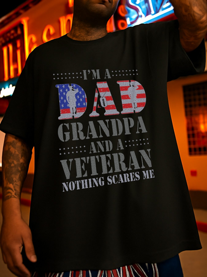Men's Graphic T-Shirt Im A Dad Grandpa And A Veteran Graphic American Flag Silhouette T Shirt