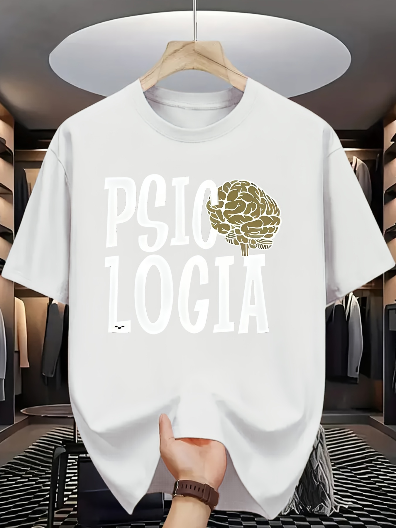 Men's Graphic T-Shirt Modern Typography With Abstract Brain Pattern Psychology
