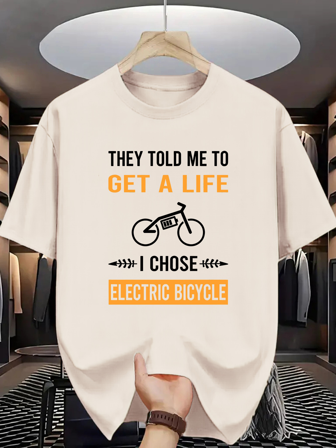 Men's Graphic T-Shirt They Told Me To Get A Life I Chose Electric Bicycle Minimalist Bicycle Silhouette With Bold Text Arrangement