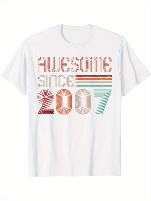 Women's Graphic T-Shirt Awesome Since 2007 Retro Pastel Stripes With Vintage Numbers T Shirt