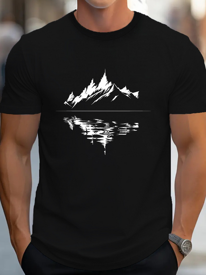 Men's Graphic T-Shirt Snowcapped Peaks Reflected On Serene Rippling Water Mountain