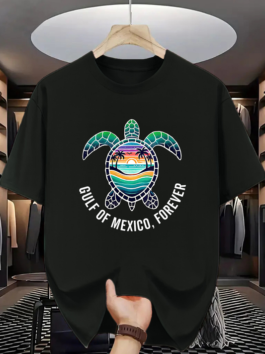 Men's Graphic T-Shirt Gulf Of Mexico Forever Sunset Beach With Sea Turtle