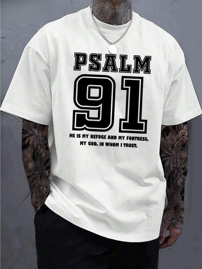 Men's Graphic T-Shirt Psalm 91 Bold Text With Inspiring Spiritual Words And Graphic Numbers