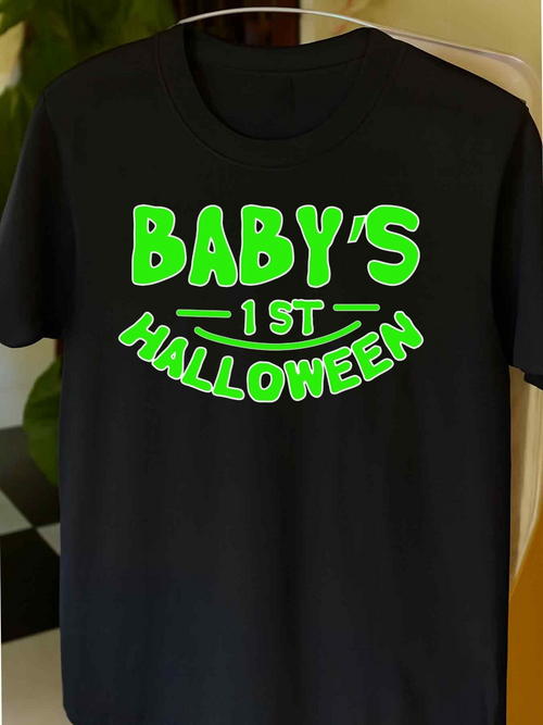 Men's Graphic T-Shirt Babys First Halloween Bright Neon Lettering Halloween