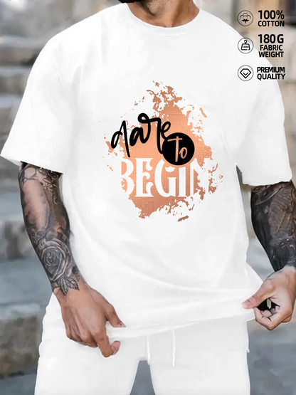 Men's Graphic T-Shirt Dare To Begin With Abstract Ink Splash Painting Typography