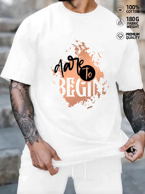 Men's Graphic T-Shirt Dare To Begin With Abstract Ink Splash Painting Typography
