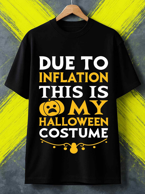 Men's Graphic T-Shirt Due To Inflation This Is My Halloween Costume With Playful Yellow Graphics And Cheerful Pumpkin Face