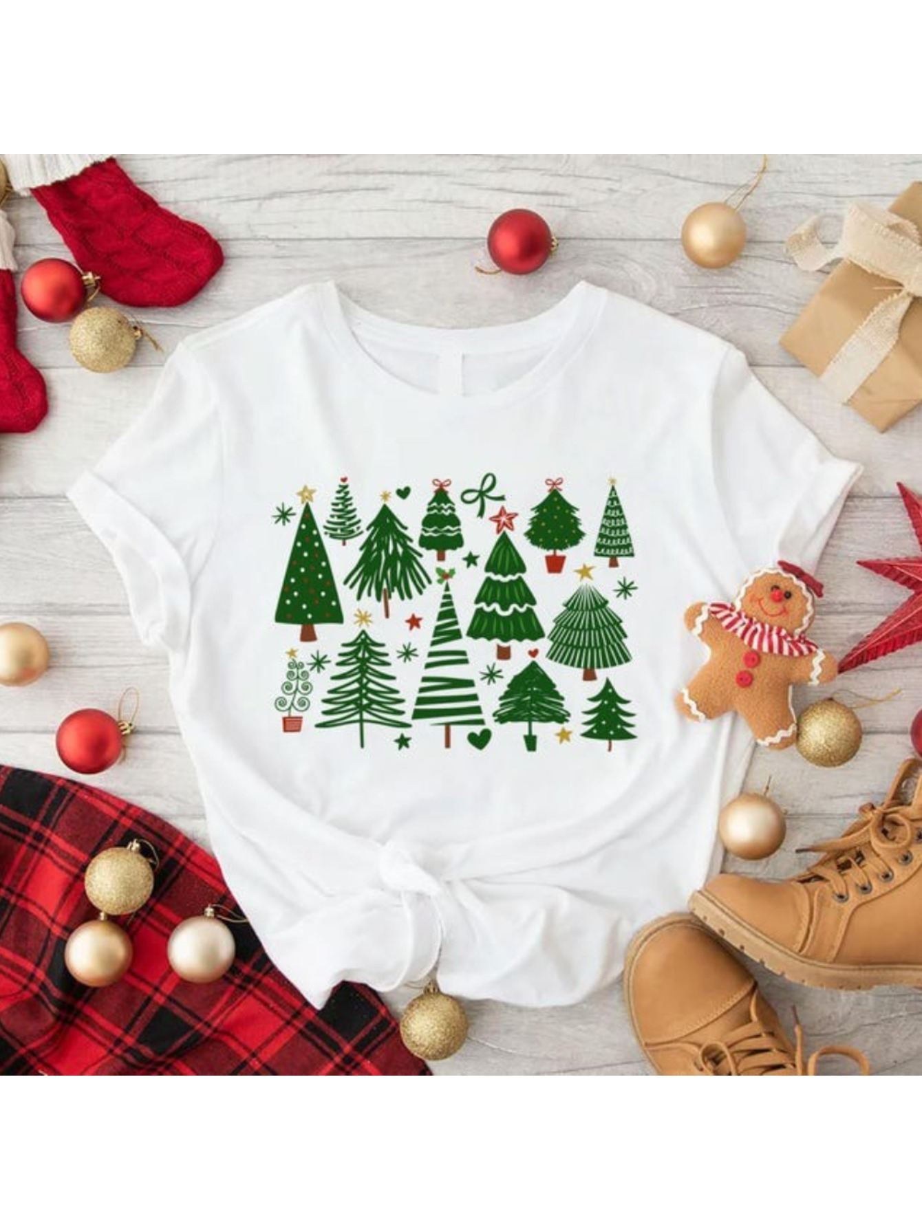 Men's Graphic T-Shirt Whimsical Pine Trees With Baubles Among Holiday Cheer Tree