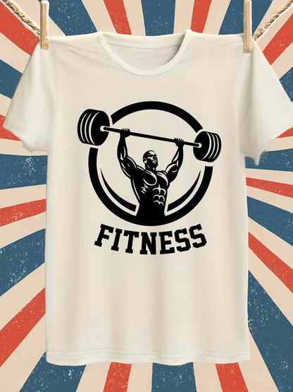Men's Graphic T-Shirt Strongman Lifting A Barbell Under A Circular Bold Logo Design