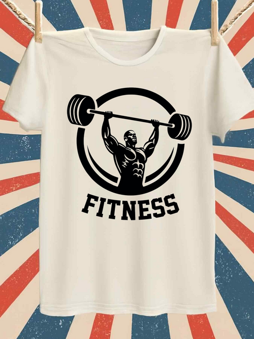Men's Graphic T-Shirt Strongman Lifting A Barbell Under A Circular Bold Logo Design