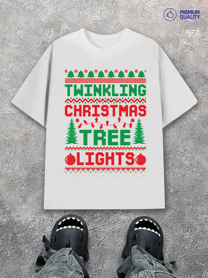 Men's Graphic T-Shirt Twinkling Christmas Tree Lights In Festive Colors With Decorative Trees