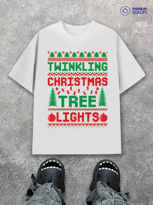 Men's Graphic T-Shirt Twinkling Christmas Tree Lights In Festive Colors With Decorative Trees