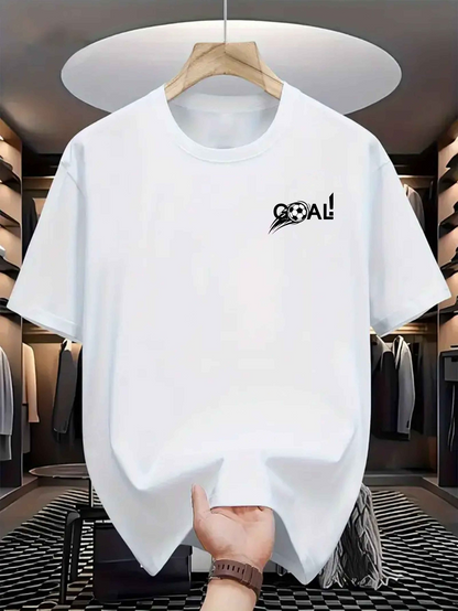 Men's Graphic T-Shirt Goal With Soccer Ball Graphic On White Crewneck T Shirt