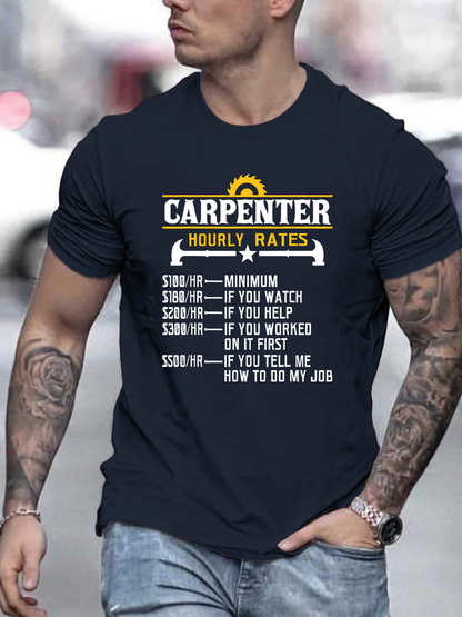 Men's Graphic T-Shirt Carpenter Hourly Rates With Decorative Yellow Gear Graphic Worker