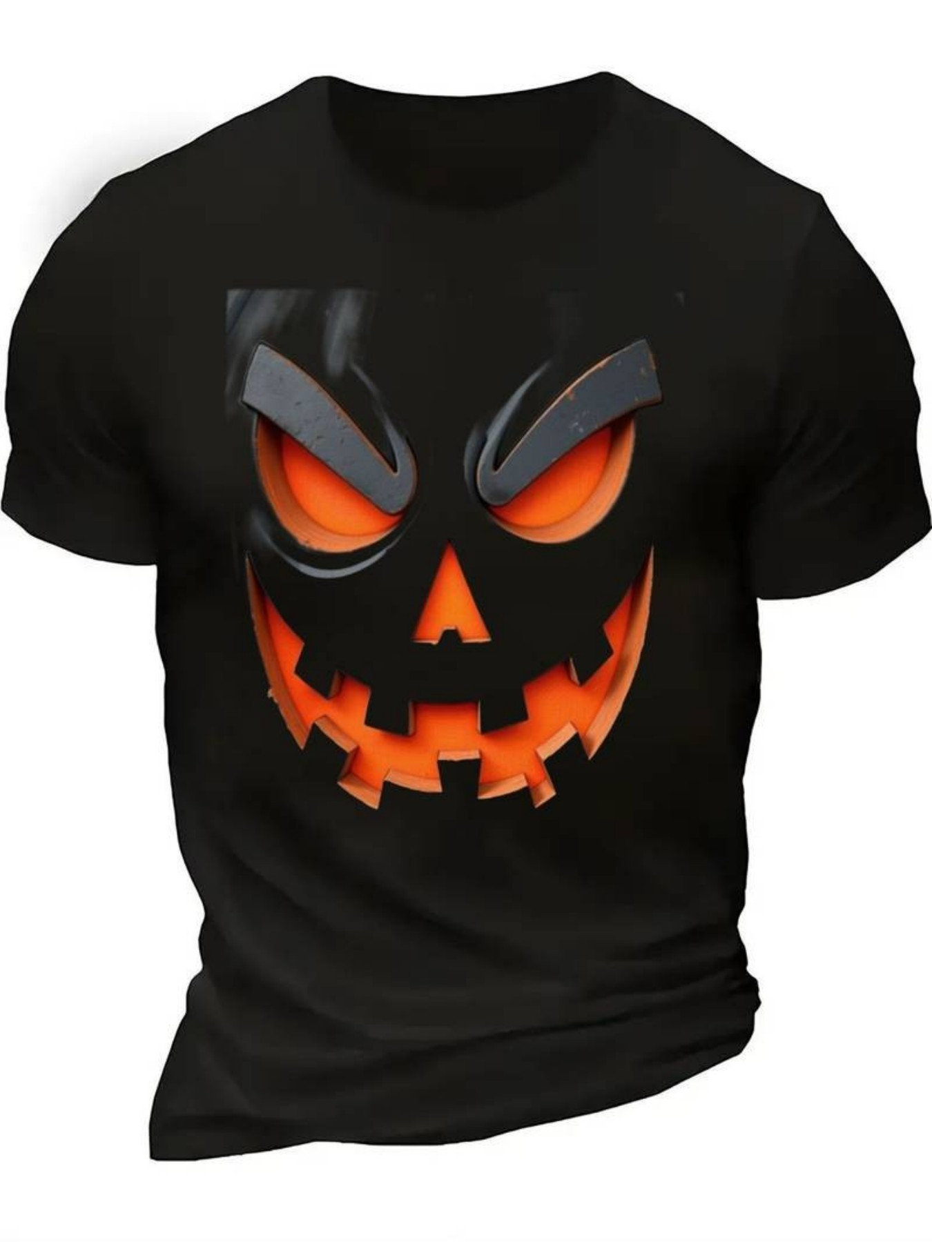 Men's Graphic T-Shirt Glowing Fiery Eyes With Sharp Teeth Halloween Pumpkin Face