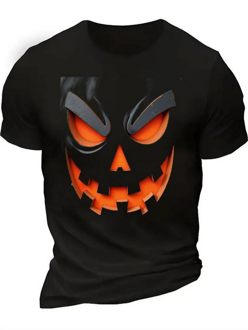 Men's Graphic T-Shirt Glowing Fiery Eyes With Sharp Teeth Halloween Pumpkin Face
