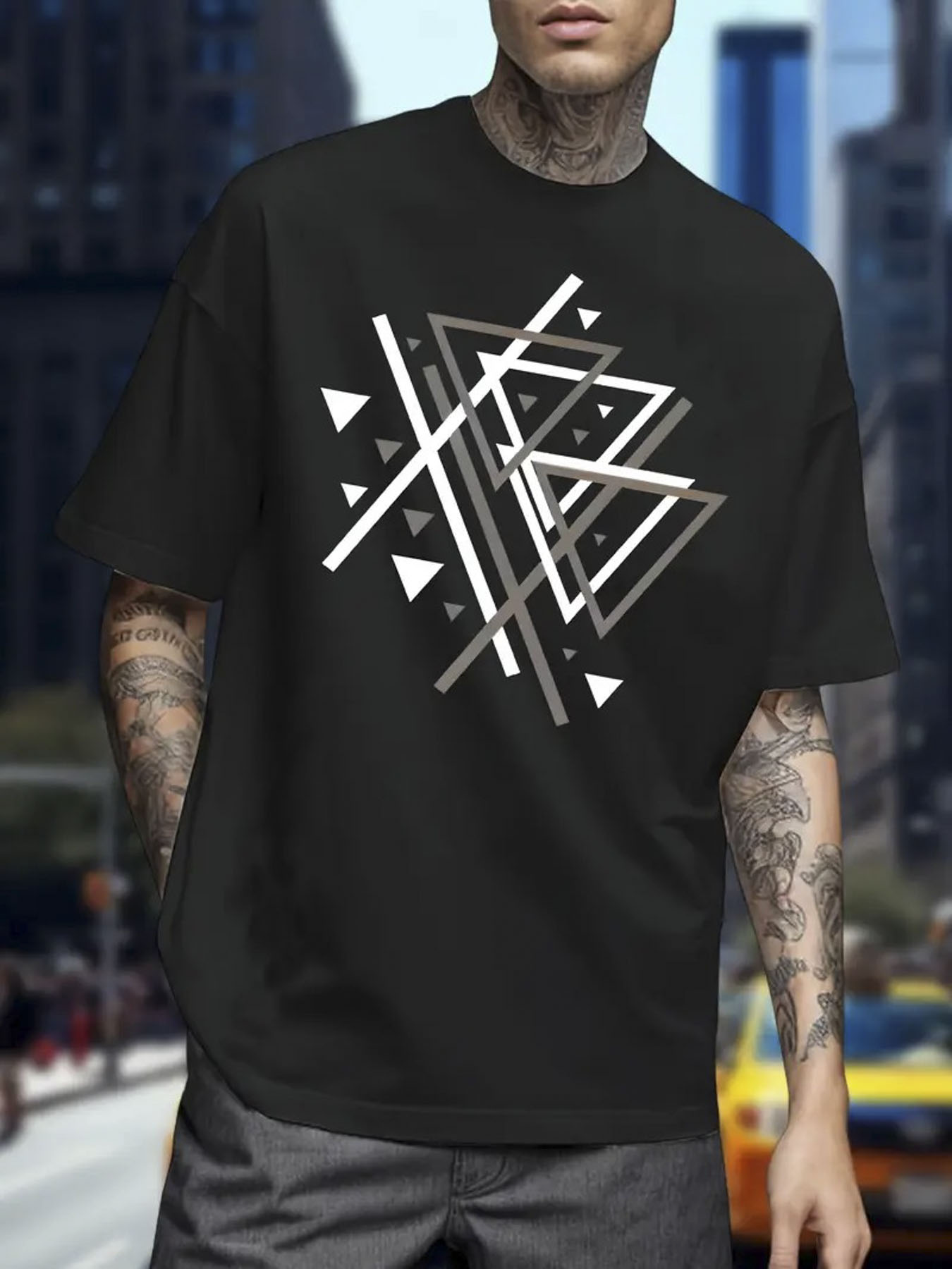 Men's Graphic T-Shirt Overlapping Lines With Angular Modern Geometry Featuring Abstract Triangles Pattern