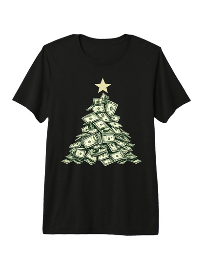 Men's Graphic T-Shirt Stacked Dollar Bills Forming A Christmas Tree With Golden Star