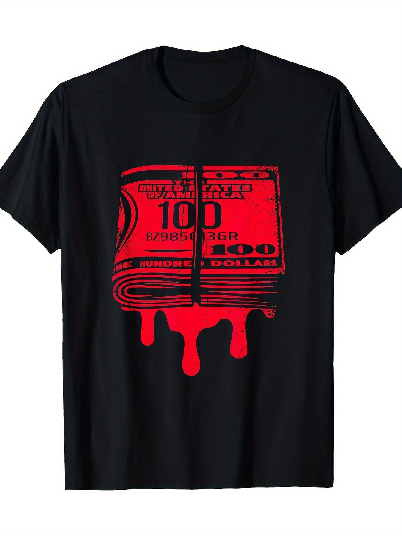 Men's Graphic T-Shirt Graphic Red Ink Drip Stack Of Dollar Bills Shirt