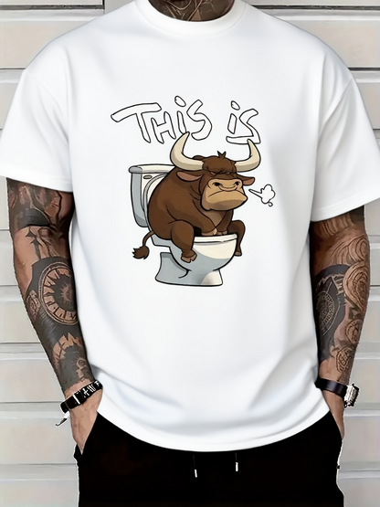 Men's Graphic T-Shirt This Is Grumpy Cartoon Bull Sitting On Toilet