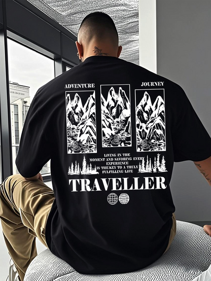 Men's Graphic T-Shirt Traveller Adventure Journey Mountain View Among Pine Trees