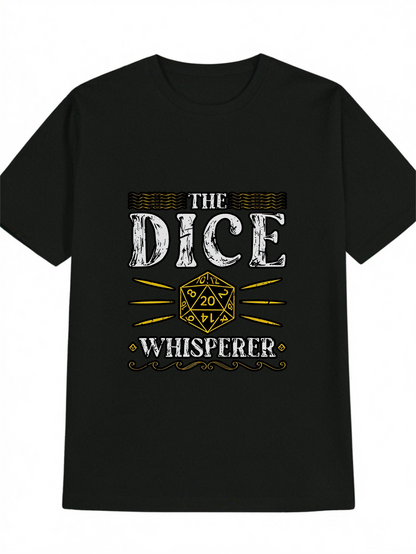 Men's Graphic T-Shirt The Dice Whisperer With Golden Patterned Dice Surrounded By Art Deco Accents