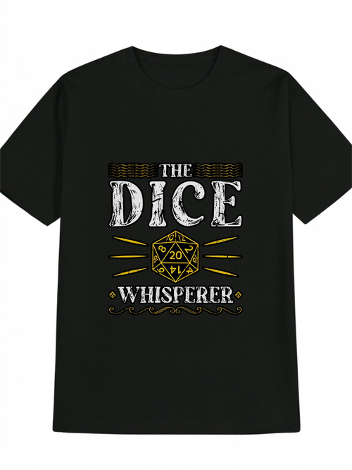 Men's Graphic T-Shirt The Dice Whisperer With Golden Patterned Dice Surrounded By Art Deco Accents