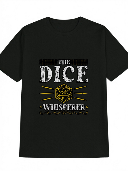 Men's Graphic T-Shirt The Dice Whisperer With Golden Patterned Dice Surrounded By Art Deco Accents