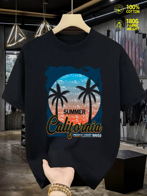 Men's Graphic T-Shirt Summer California Sunset Sky With Two Palm Trees
