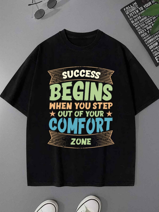 Men's Graphic T-Shirt Success Begins When You Step Out Of Your Comfort Zone Motivational Quote On Black Shirt