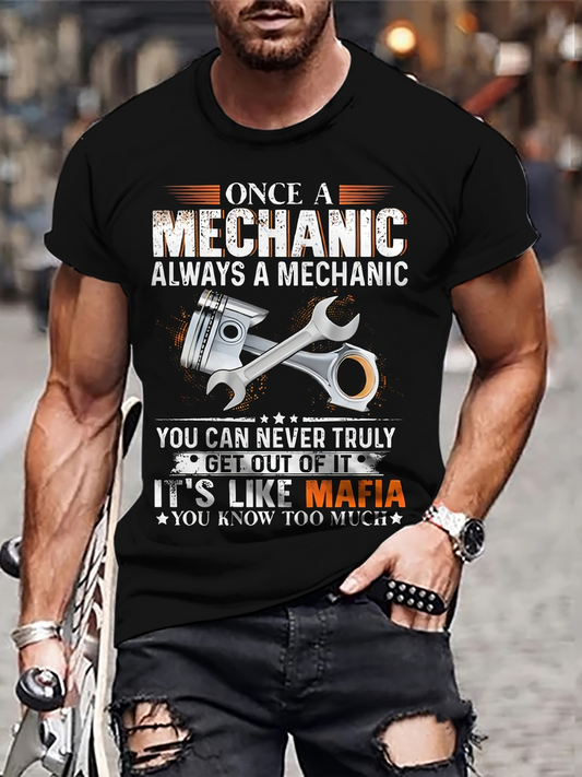 Men's Graphic T-Shirt Once A Mechanic Always A Mechanic Tools And Pistons Surrounded By Vintage Workshop Elements