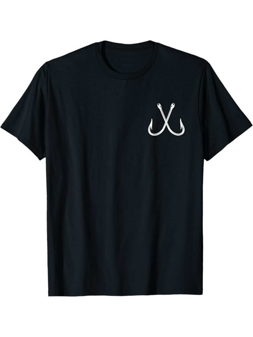Men's Graphic T-Shirt Simple Angler Hooks Overlapping On Black Cotton T Shirt