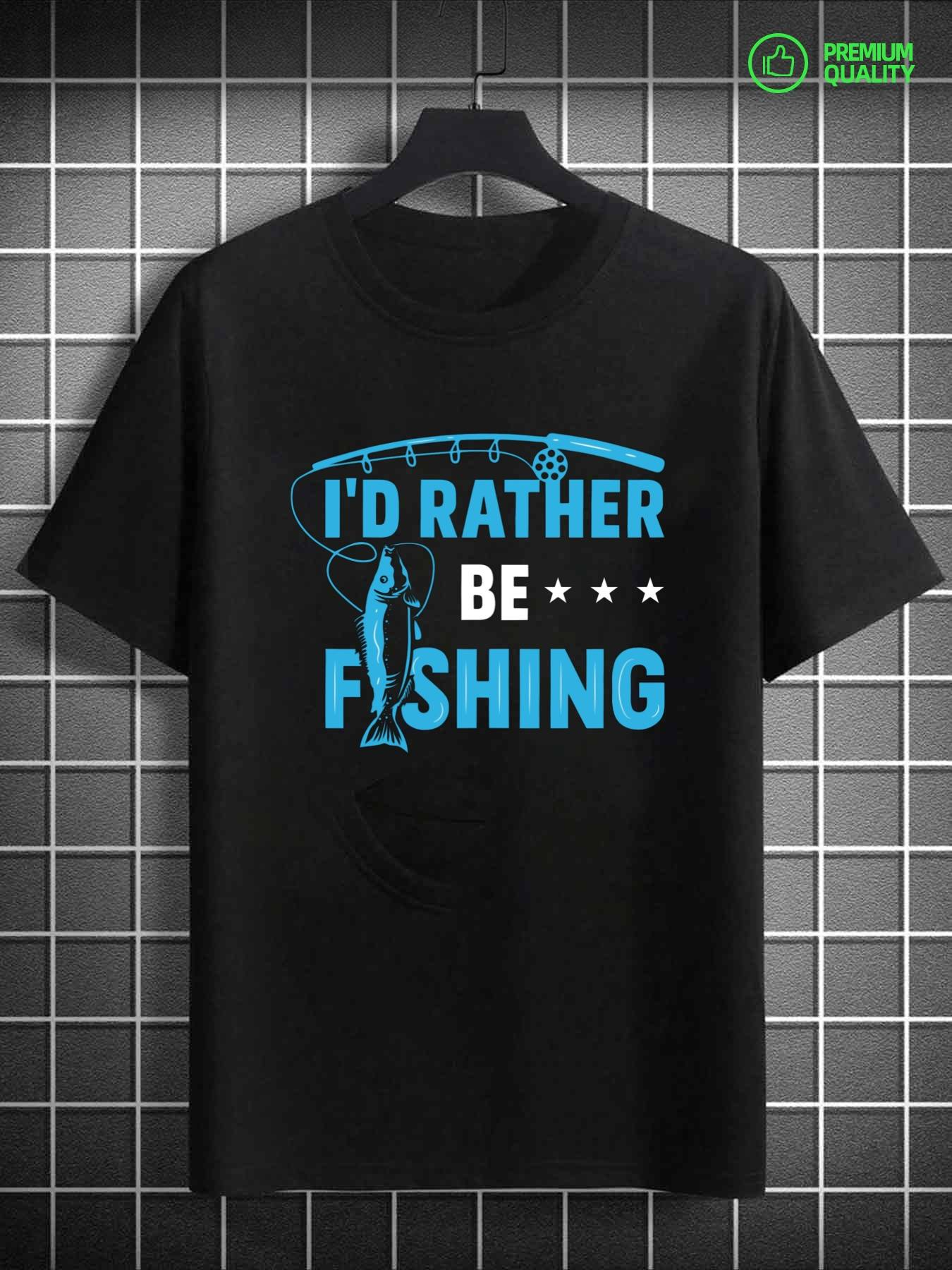 Men's Graphic T-Shirt Id Rather Be Fishing With Blue Rod And Catch Under Stars